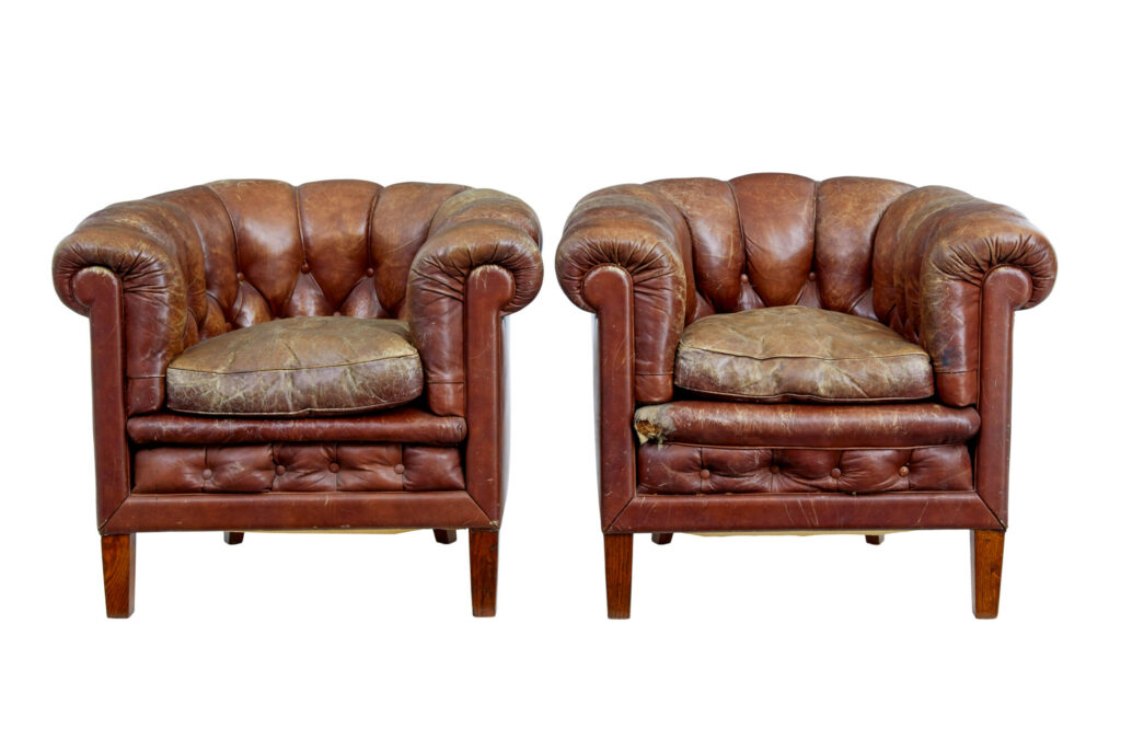 Pair of Early 20th Century Leather Lounge Armchairs