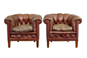 PAIR OF EARLY 20TH CENTURY LEATHER LOUNGE ARMCHAIRS