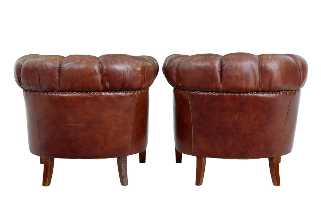 Pair of Early 20th Century Leather Lounge Armchairs — image 7