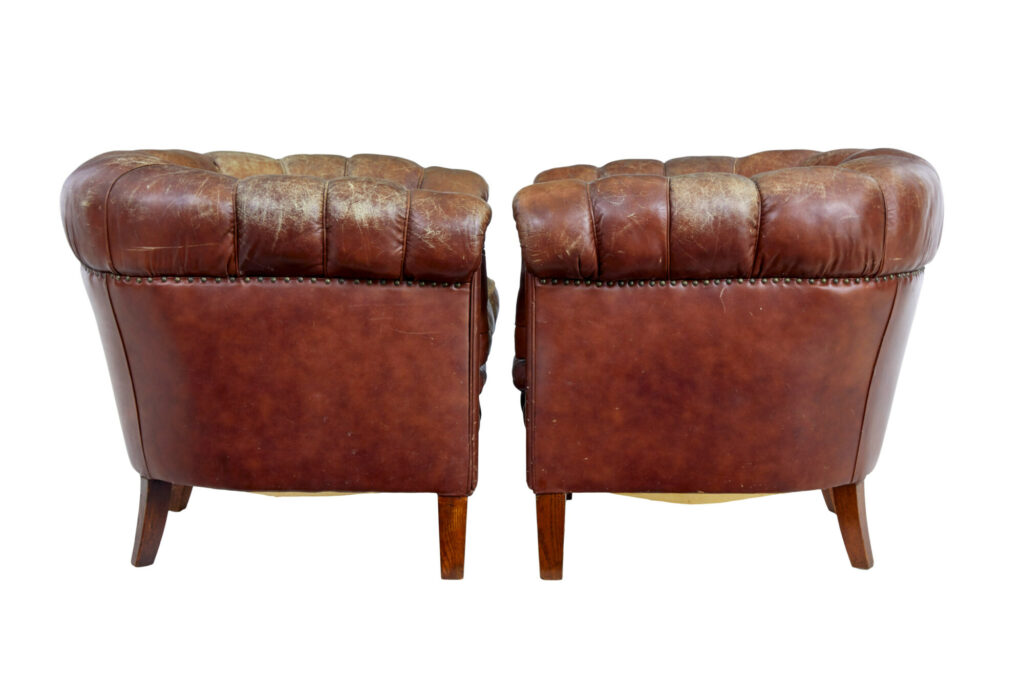 Pair of Early 20th Century Leather Lounge Armchairs — image 6
