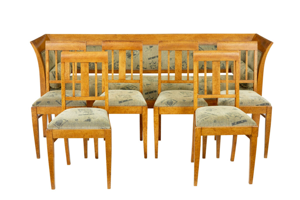 Swedish 19th Century 7 Piece Burr Birch Living Room Suite