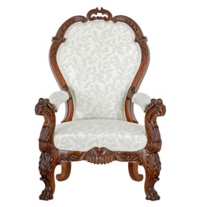 MID 19TH CENTURY CARVED WALNUT ARMCHAIR