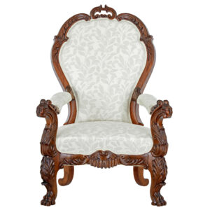 MID 19TH CENTURY CARVED WALNUT ARMCHAIR