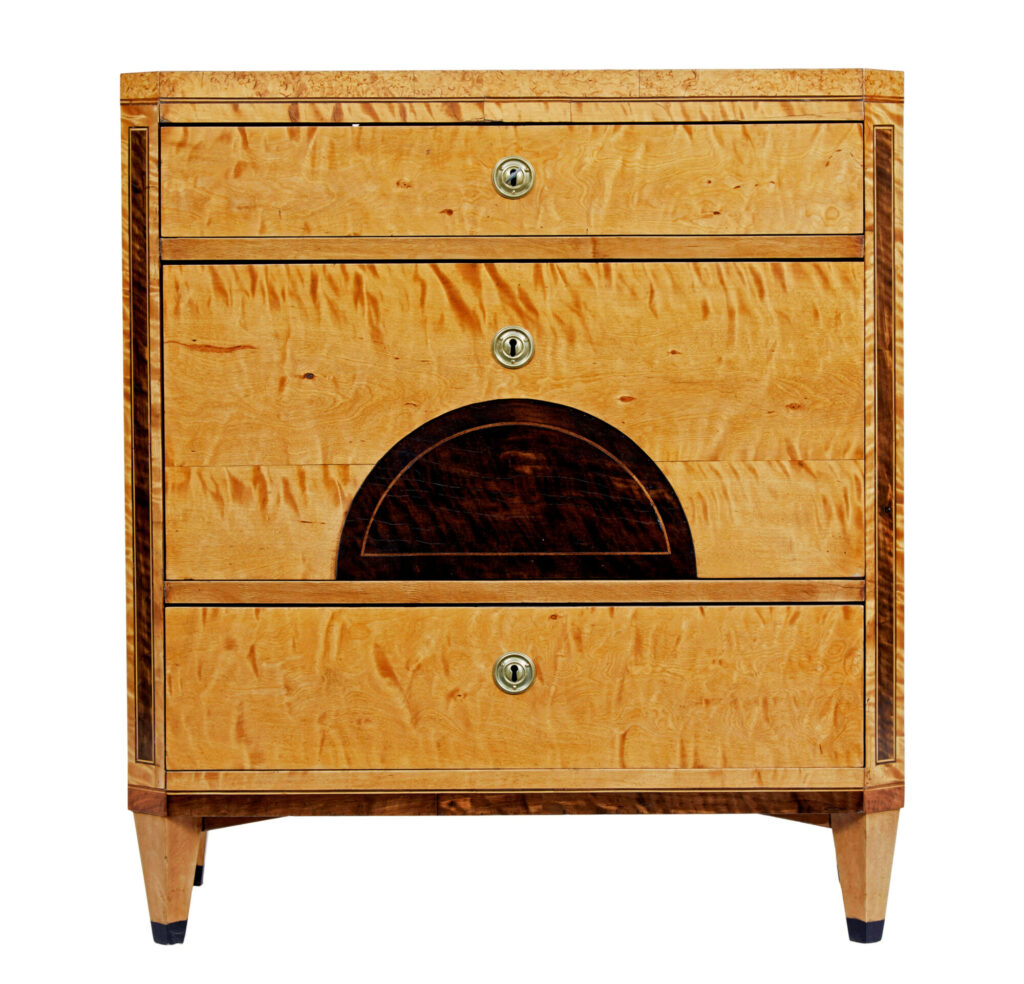 Swedish Biedermeier 19th Century Inlaid Birch Chest of Drawers — image 4