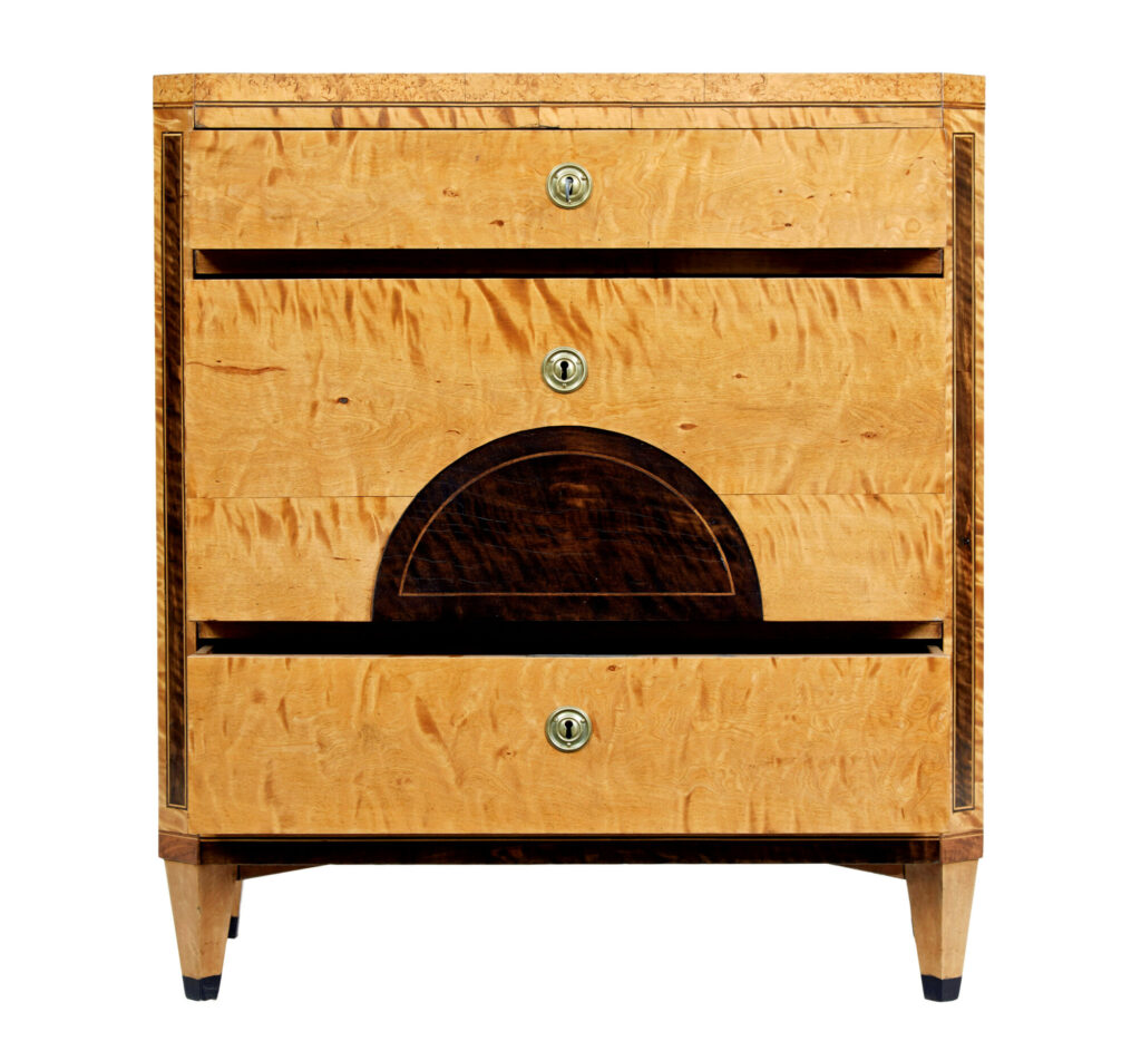 Swedish Biedermeier 19th Century Inlaid Birch Chest of Drawers — image 3