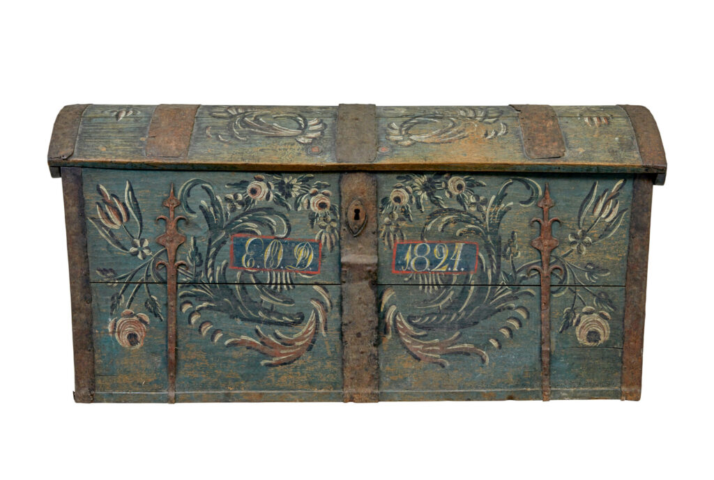 19th Century Swedish Hand Painted Dome Top Coffer