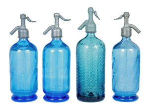 COLLECTION OF 4 FRENCH ART DECO ETCHED GLASS SODA SYPHONS