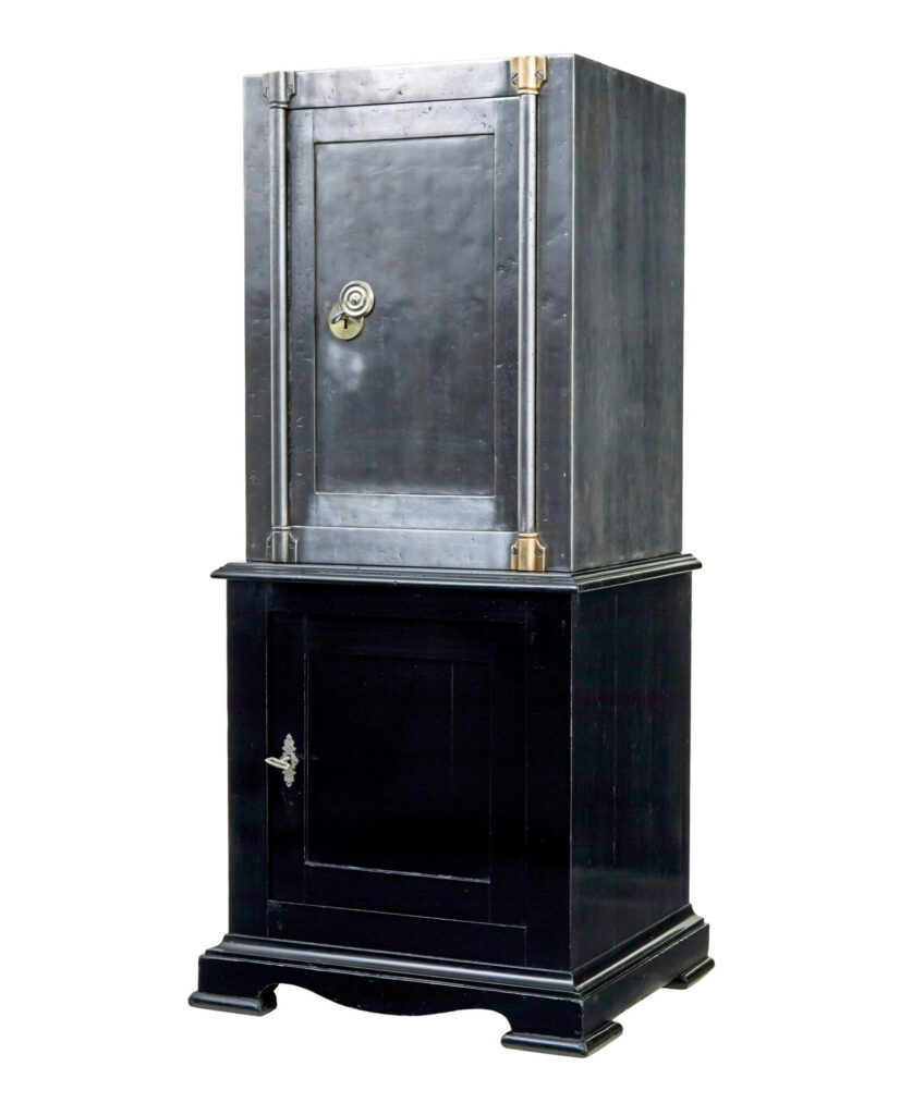 19th Century Danish Polished Steel Safe on Cabinet