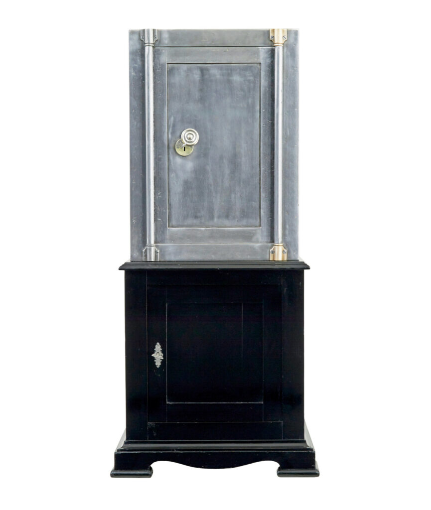 19th Century Danish Polished Steel Safe on Cabinet — image 9