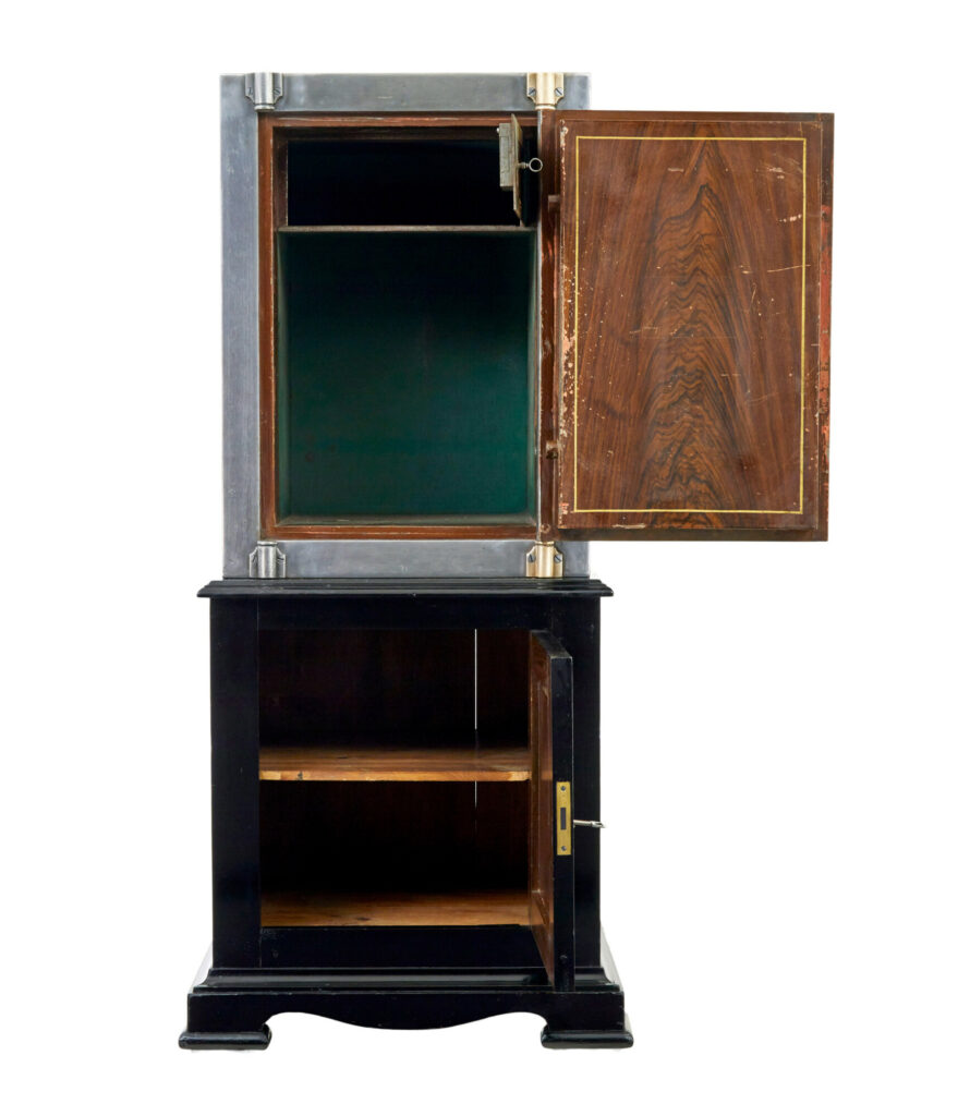 19th Century Danish Polished Steel Safe on Cabinet — image 8