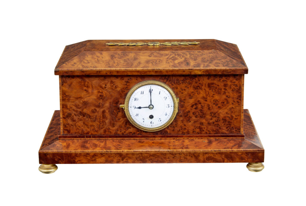 Early 20th Century Burr Yew Desktop Box with Clock