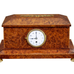 EARLY 20TH CENTURY BURR YEW DESKTOP BOX WITH CLOCK