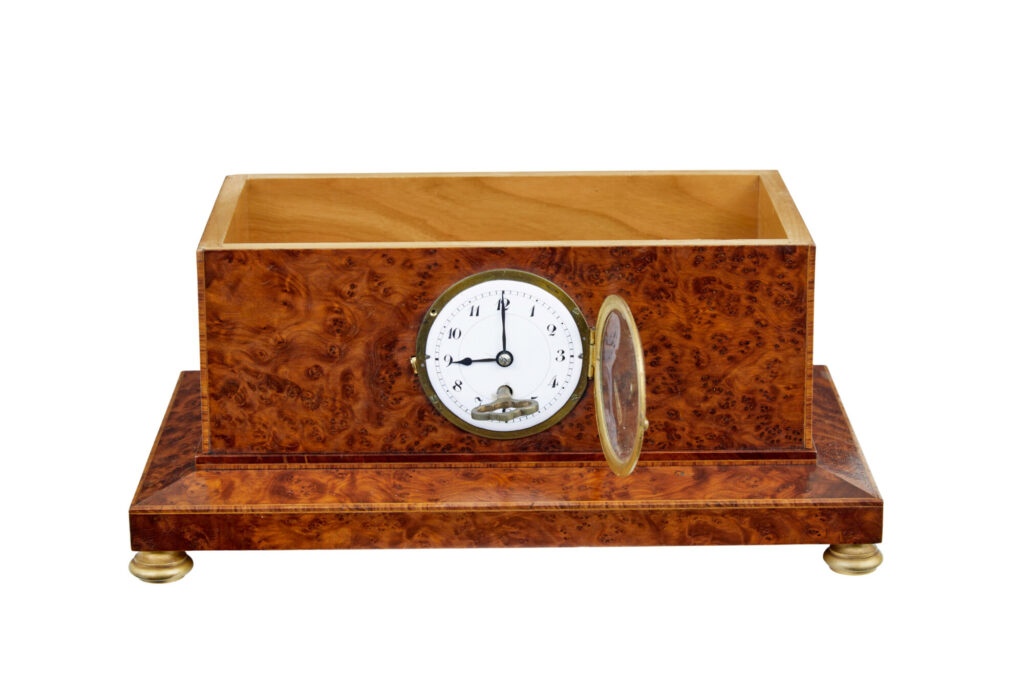 Early 20th Century Burr Yew Desktop Box with Clock — image 9