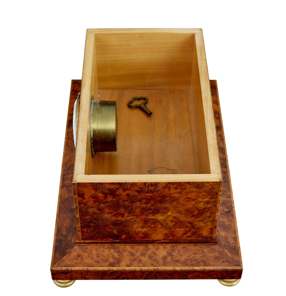 Early 20th Century Burr Yew Desktop Box with Clock — image 3