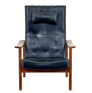 Mid 20th Century Scandinavian Teak Reclining Leather Armchair — thumbnail 5