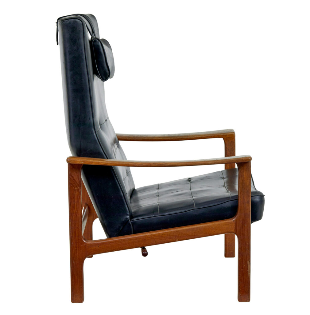 Mid 20th Century Scandinavian Teak Reclining Leather Armchair — image 4