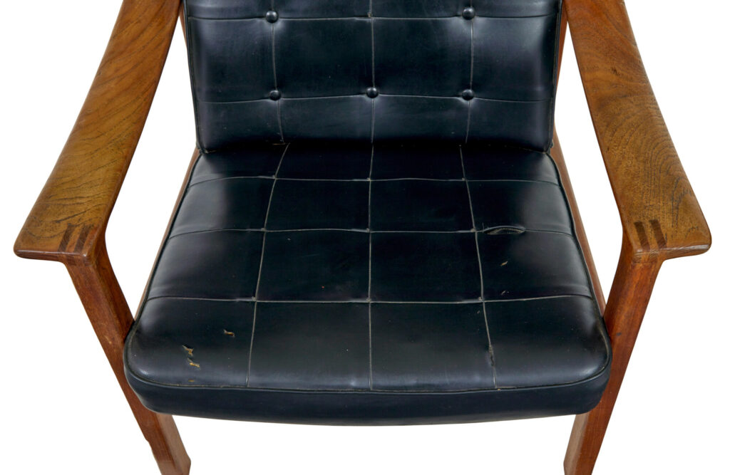 Mid 20th Century Scandinavian Teak Reclining Leather Armchair — image 7
