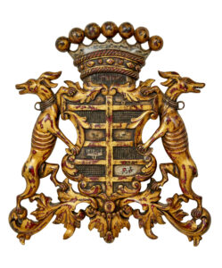 DECORATIVE GREYHOUND HAND CARVED HERALDIC COAT OF ARMS