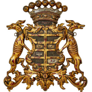 DECORATIVE GREYHOUND HAND CARVED HERALDIC COAT OF ARMS