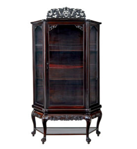 19TH CENTURY CHINESE CARVED HARDWOOD GLAZED DISPLAY CABINET