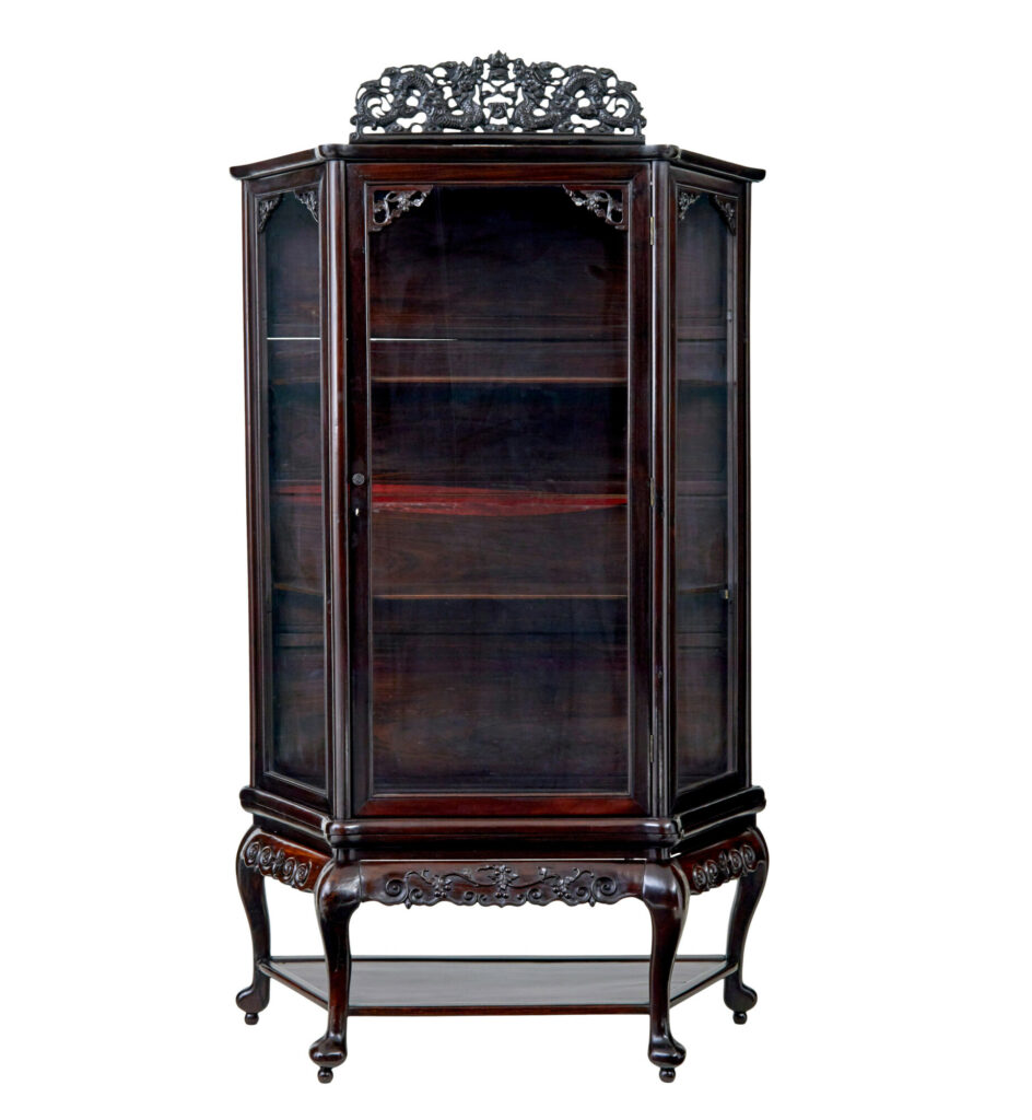 19th Century Chinese Carved Hardwood Glazed Display Cabinet