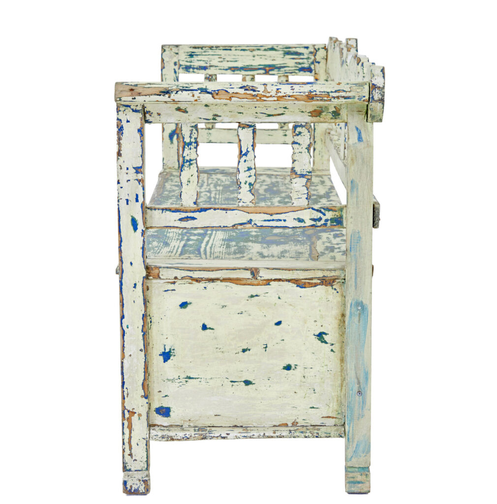 Large Swedish 19th Century Painted Pine Bench — image 11