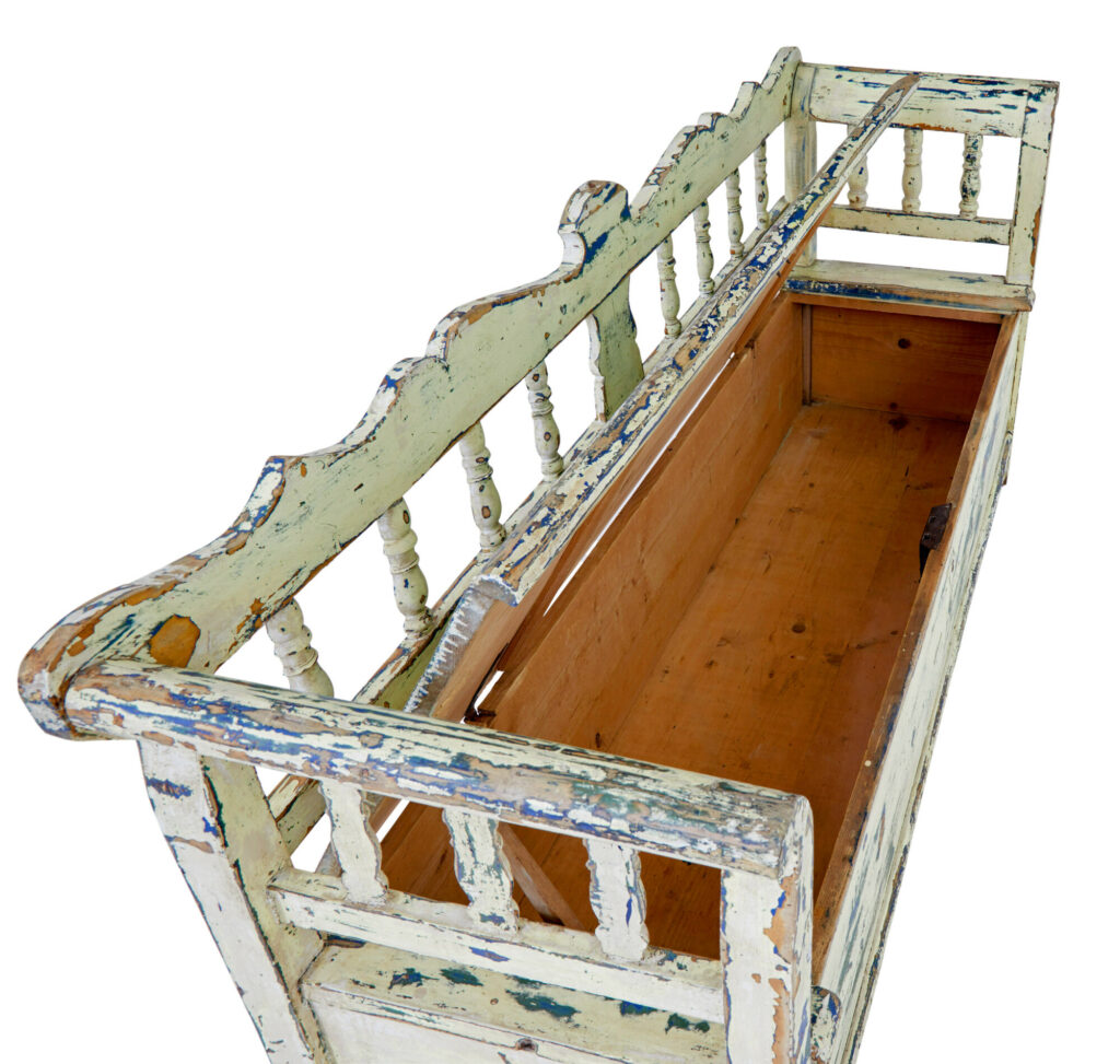 Large Swedish 19th Century Painted Pine Bench — image 7