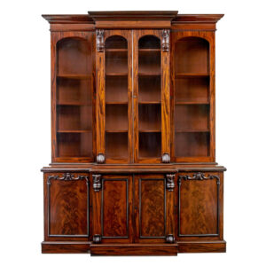 EARLY VICTORIAN 19TH CENTURY FLAME MAHOGANY BREAKFRONT BOOKCASE