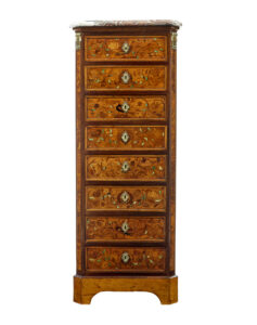 French 19th Century Inlaid Walnut Chest of Drawers with Marble Top — thumbnail 5