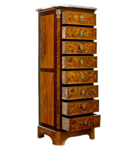 French 19th Century Inlaid Walnut Chest of Drawers with Marble Top — thumbnail 9