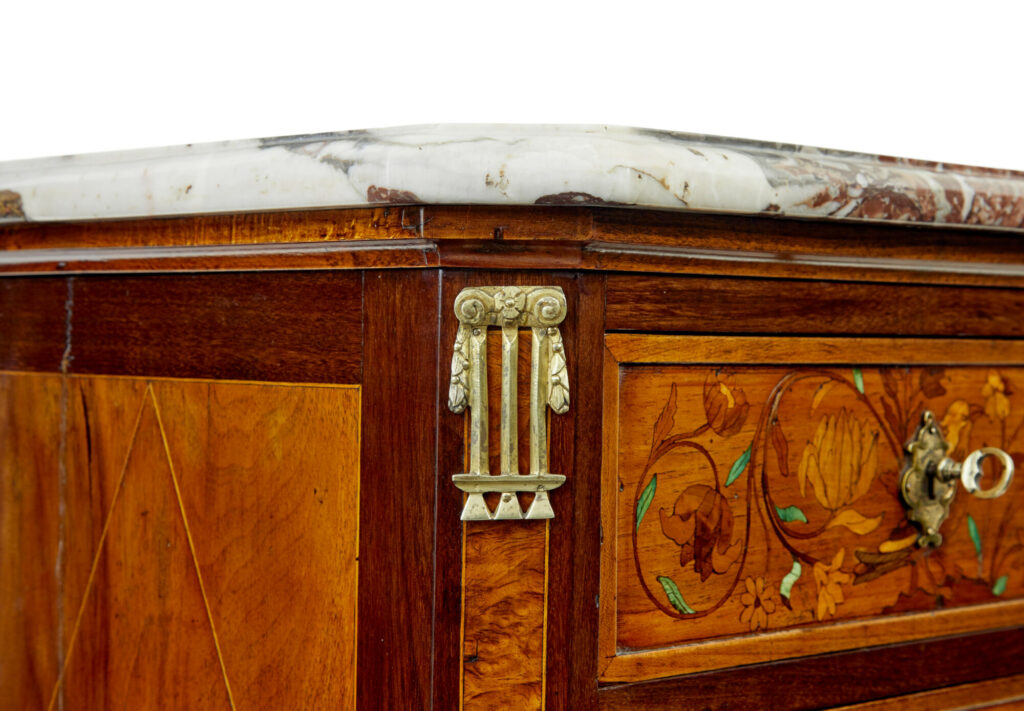 French 19th Century Inlaid Walnut Chest of Drawers with Marble Top — image 8
