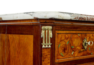 French 19th Century Inlaid Walnut Chest of Drawers with Marble Top — thumbnail 8