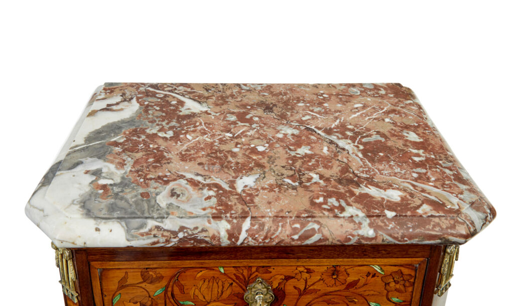 French 19th Century Inlaid Walnut Chest of Drawers with Marble Top — image 6