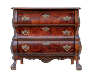 MID CENTURY SMALL MULBERRY BOMBE CHEST OF DRAWERS