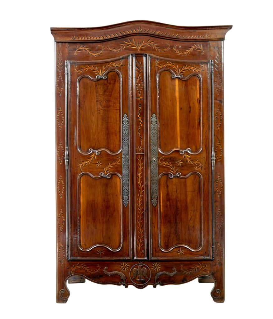 18TH CENTURY CARVED FRENCH YEW AND CHESTNUT ARMOIRE