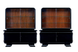 PAIR OF ART DECO BLACK LACQUERED GLAZED CABINETS