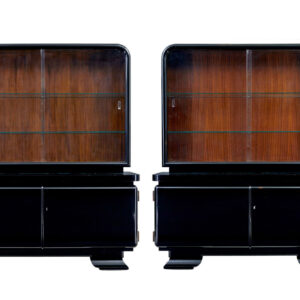 PAIR OF ART DECO BLACK LACQUERED GLAZED CABINETS