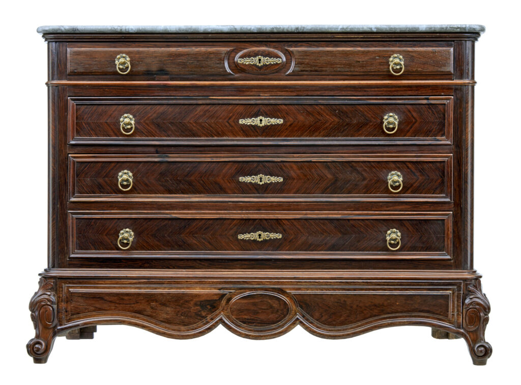 19th Century French Inlaid Chest of Drawers with Faux Marble Top — image 2