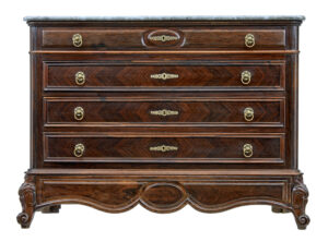 19th Century French Inlaid Chest of Drawers with Faux Marble Top — thumbnail 2