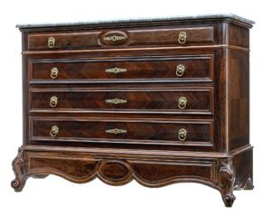 19TH CENTURY FRENCH INLAID CHEST OF DRAWERS WITH FAUX MARBLE TOP