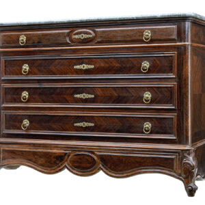 19TH CENTURY FRENCH INLAID CHEST OF DRAWERS WITH FAUX MARBLE TOP