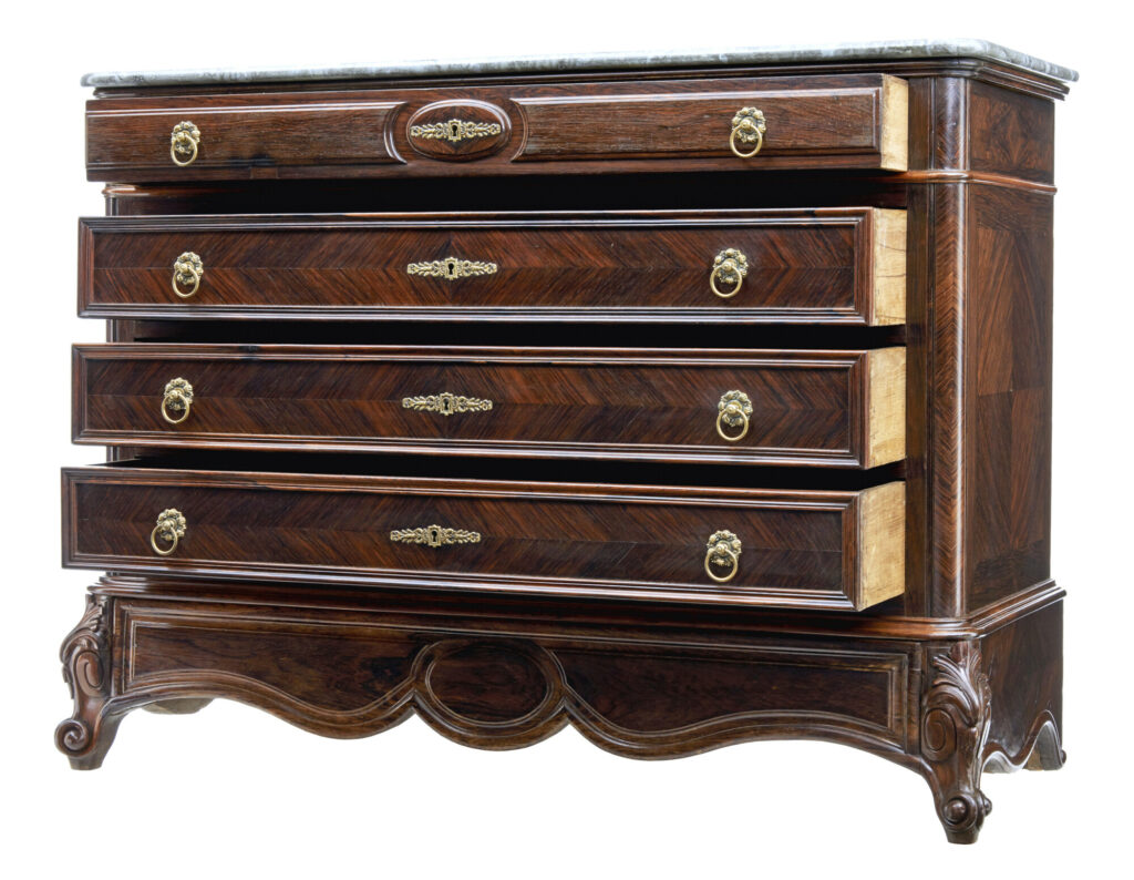 19th Century French Inlaid Chest of Drawers with Faux Marble Top — image 9