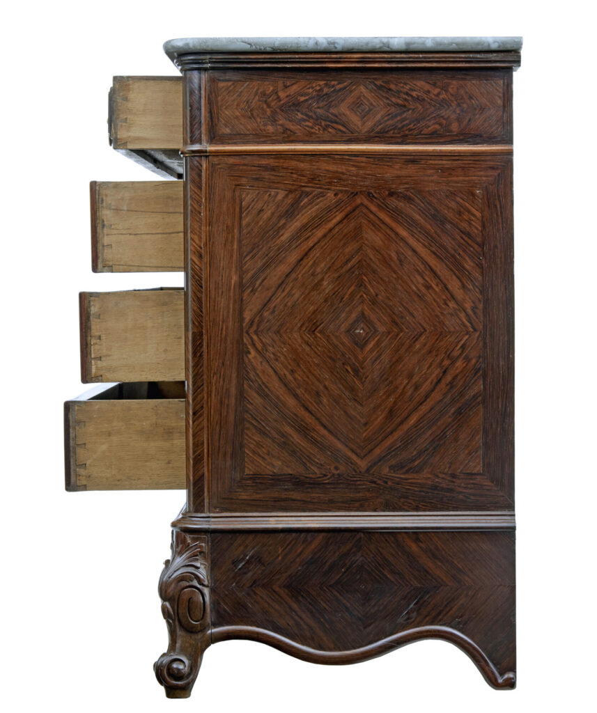 19th Century French Inlaid Chest of Drawers with Faux Marble Top — image 8