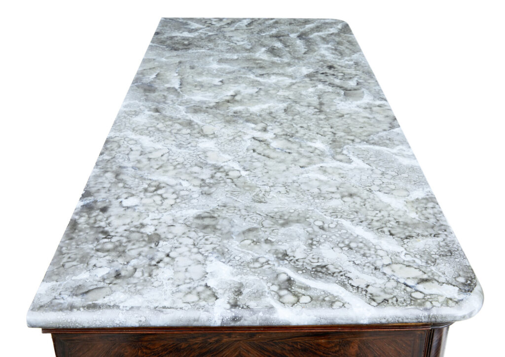 19th Century French Inlaid Chest of Drawers with Faux Marble Top — image 5