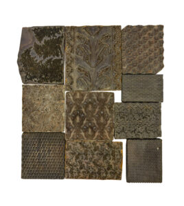 A COLLECTION OF 1O FABRIC PRINTING BLOCKS LIBERTY OF LONDON