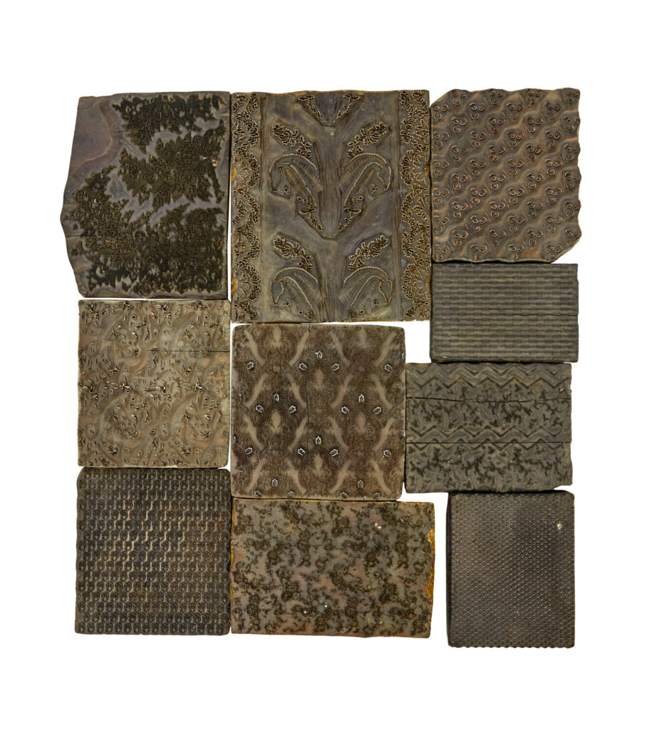 A COLLECTION OF 1O FABRIC PRINTING BLOCKS LIBERTY OF LONDON