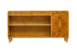 Swedish Mid Century Burr Elm Low Open Bookcase — thumbnail 6