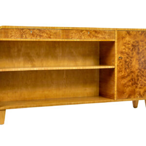 SWEDISH MID CENTURY BURR ELM LOW OPEN BOOKCASE