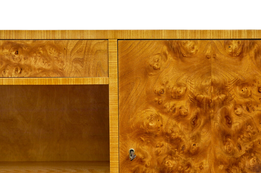 Swedish Mid Century Burr Elm Low Open Bookcase — image 9