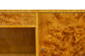 Swedish Mid Century Burr Elm Low Open Bookcase — thumbnail 9